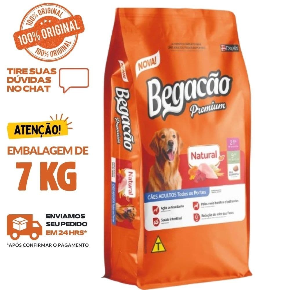 Ração Para Cachorro Begacão Natural Cães Adultos 7 KG – Sabor Carne e Frango | 21% Proteína | Embalagem Original