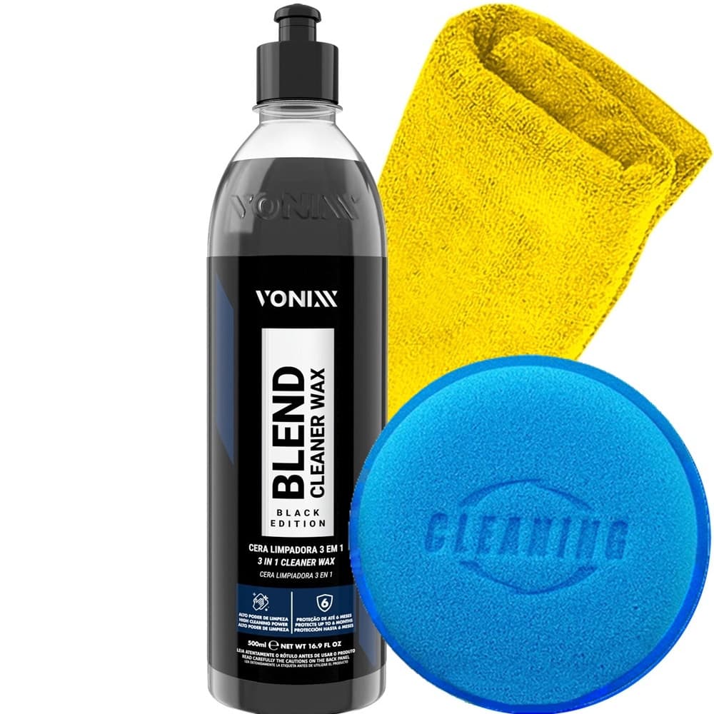 Blend Cleaner Wax Black Edition 500ml Cera Limpadora 3 em 1 para Carros Escuros Vonixx Kit