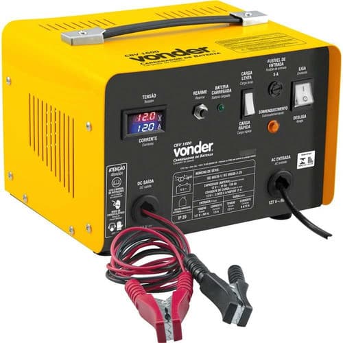 Carregador de Bateria 12V com Função Carga Rápida e Voltímetro Amperímetro Digital CBV1600 Vonder