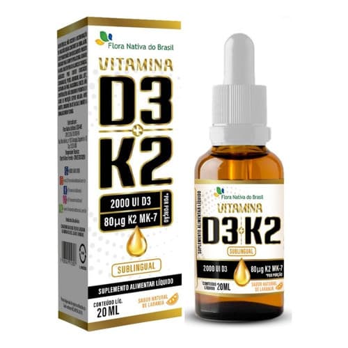 Vitamina D3 2000ui + Vitamina K2 Em Gotas 20ml Flora Nativa