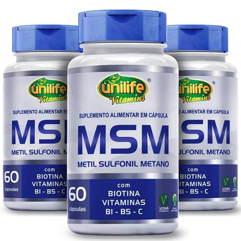 MSM METILSULFONILMETANO VITAMINAS BIOTINA B1 B5 VITAMINA C 60 CAPS UNILIFE KIT 3 UNID