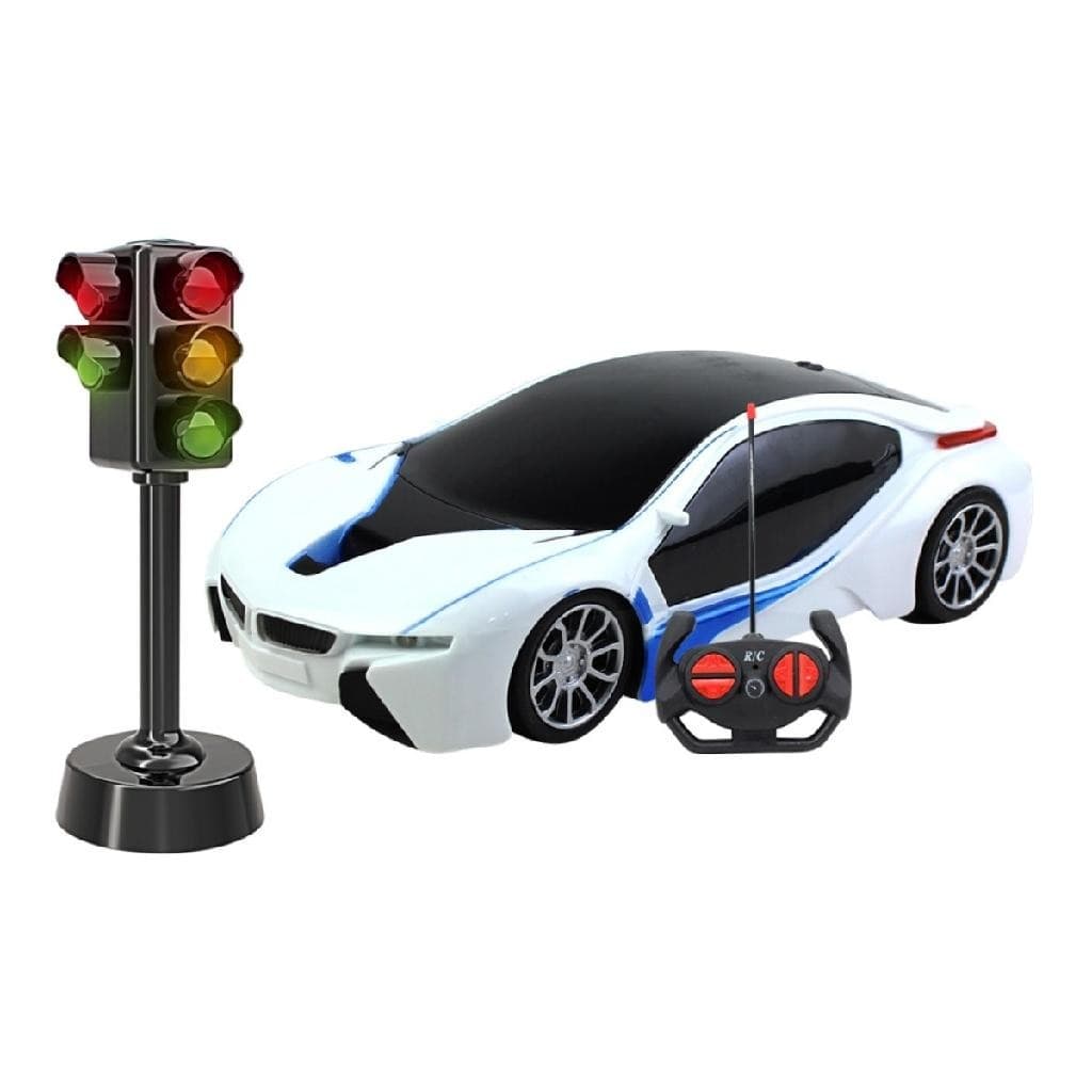 Carrinho De Controle Remoto Racing Control Branco 1:16 Com Semaforo - Multikids
