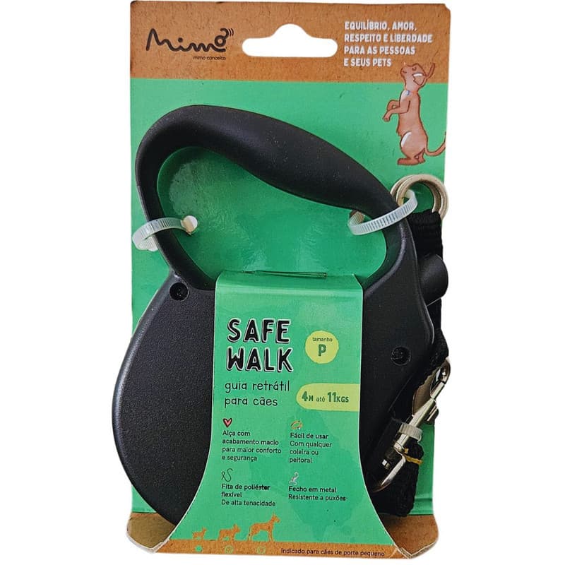 Guia Retrátil Cães até 11Kg 4M Tam. P Preto - Mimo PP025