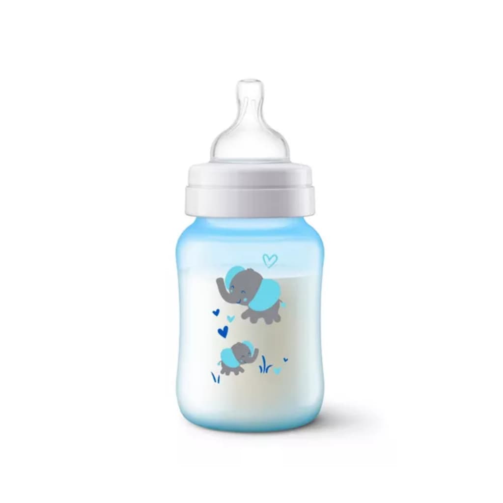 Mamadeira Avent Azul 260ml Anticólica 1m+ Elefante