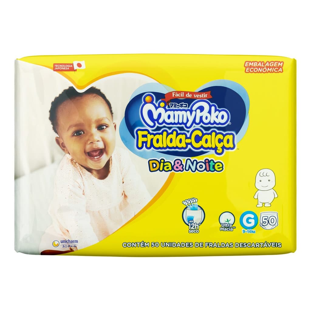 Fraldas MamyPoko Dia&Noite Calça G - 50 unidades