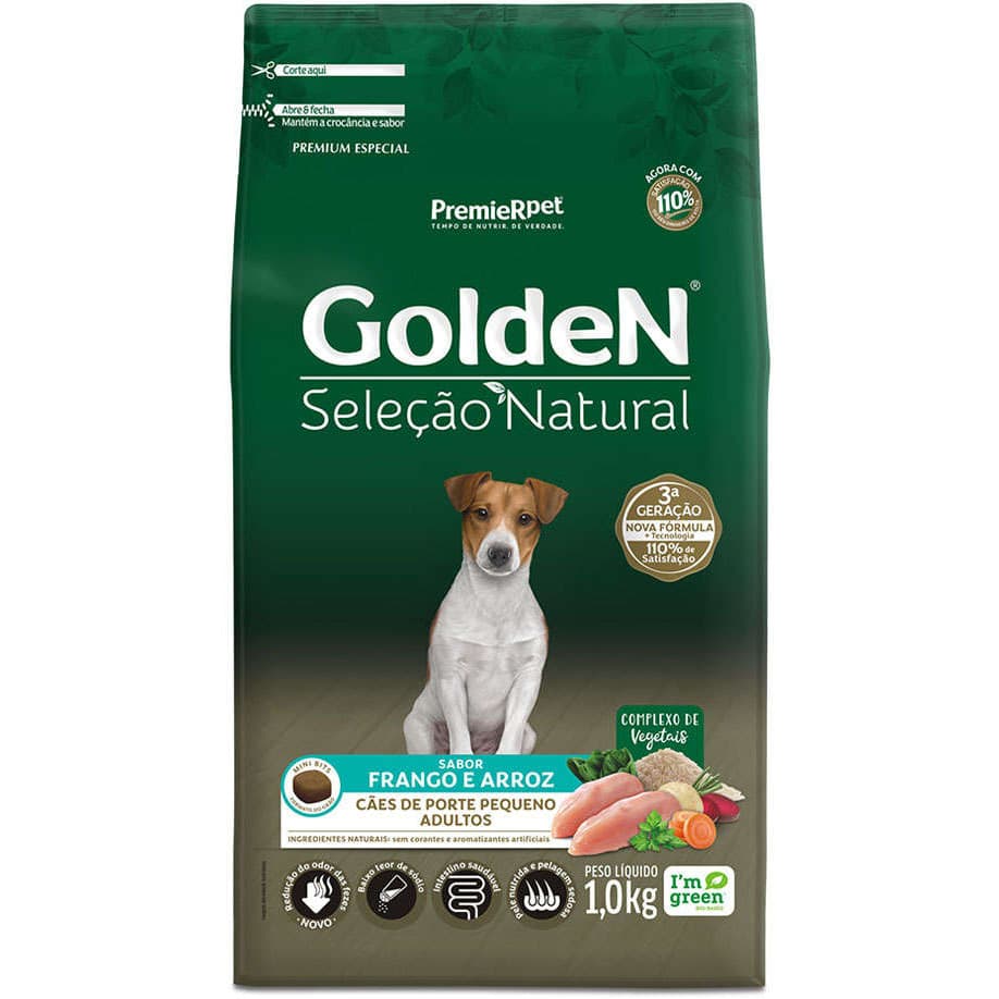 Ração 1Kg Golden Seleção Natural Mini Bits Cães Adultos Pequenos Frango e Arroz