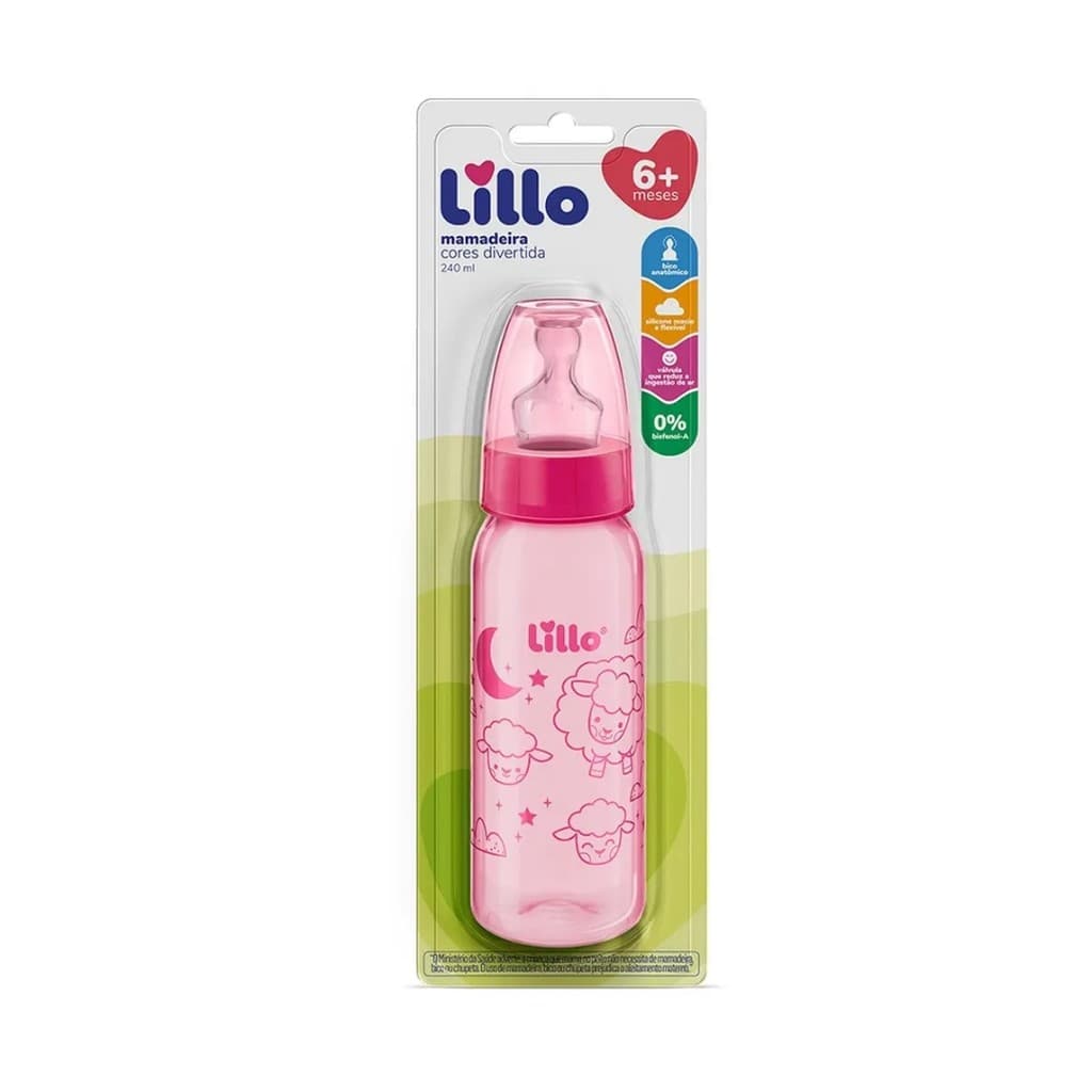 MAMADEIRA DIVERTIDA ORTO SIL 240ML TAM 2 ROSA - LILLO