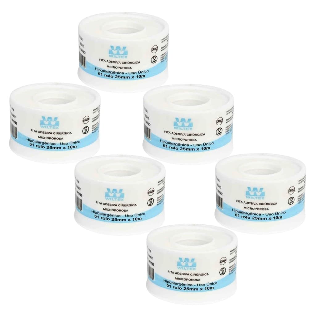 Kit 6 Fita Microporosa Branca 2,5cm X 10m - Wiltex