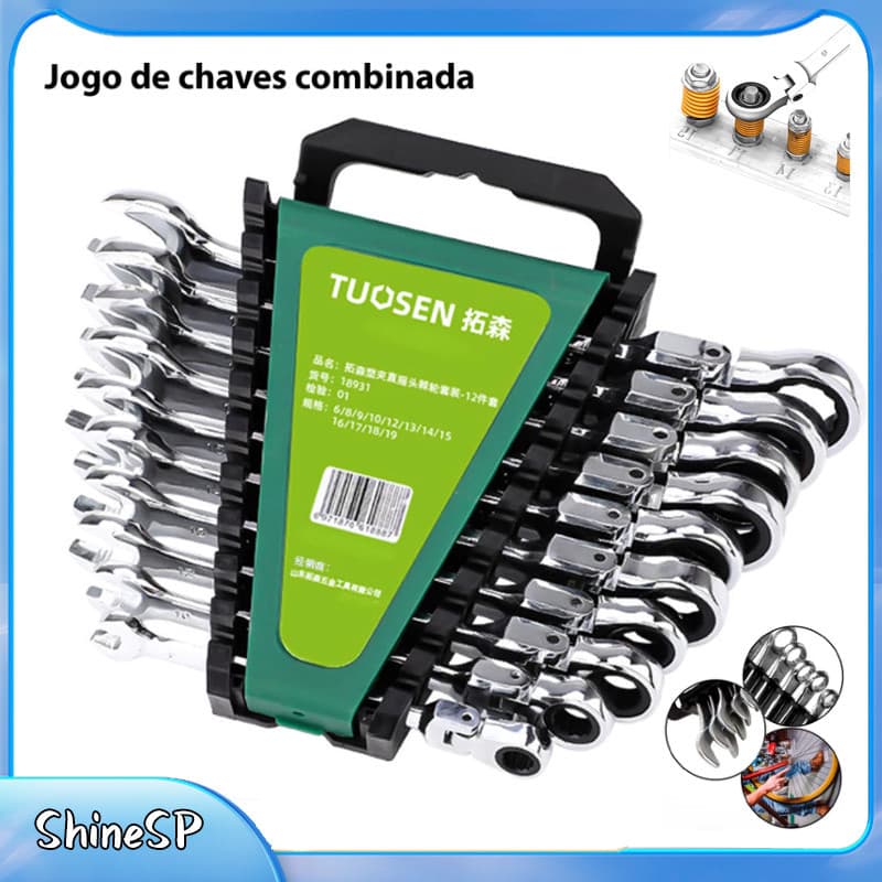 Jogo 12 Chave Combinadas Com Catraca Cabeça Ajustável Estojo PRONTA ENTREGA