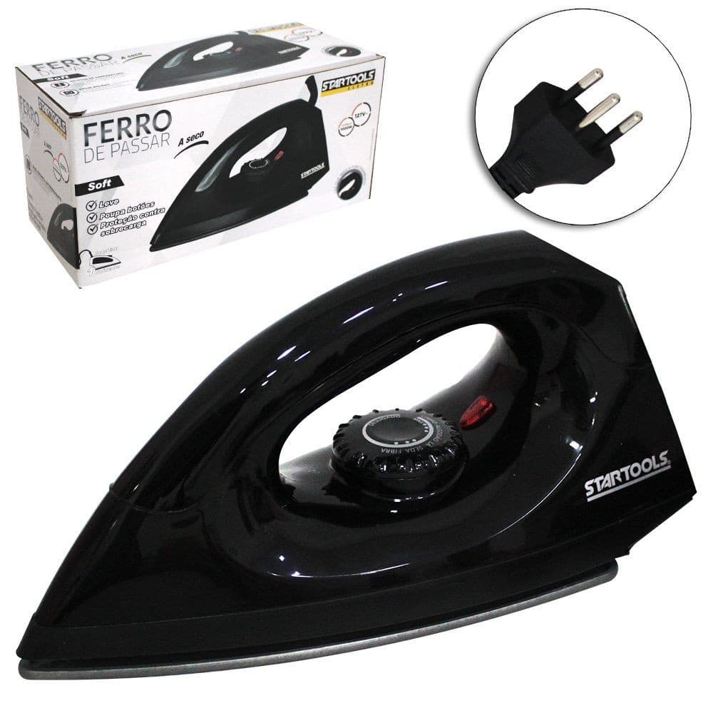 Ferro De Passar Roupa A Seco A Vapor Base Ceramica Antiaderente Ergonomico Protecao Casa 127/220v