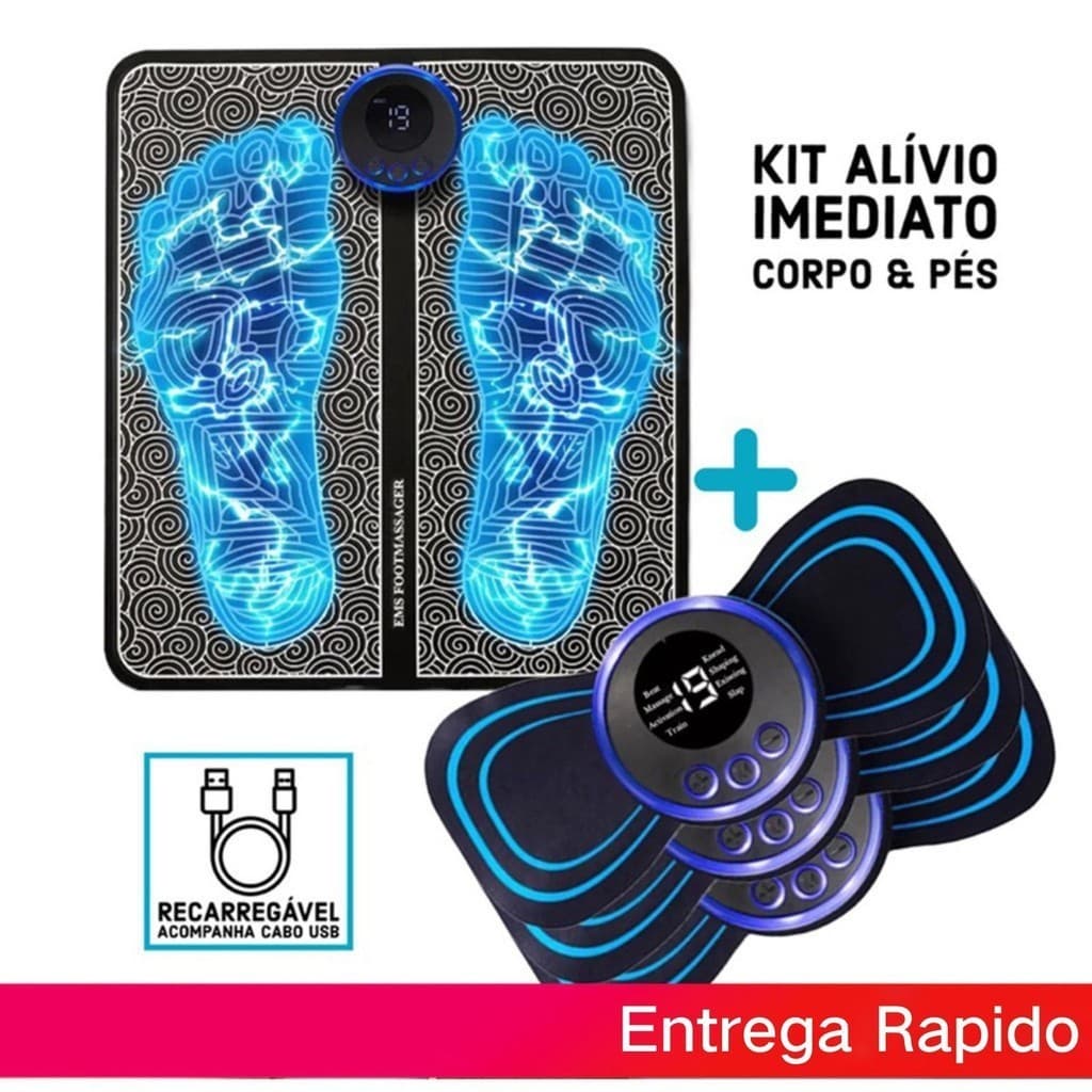 Kit Mini Massageador E Tapete Elétrico Dor Pés E Musculares Tapete Massageador de Pés Elétrico Portátil Recarregável EMS