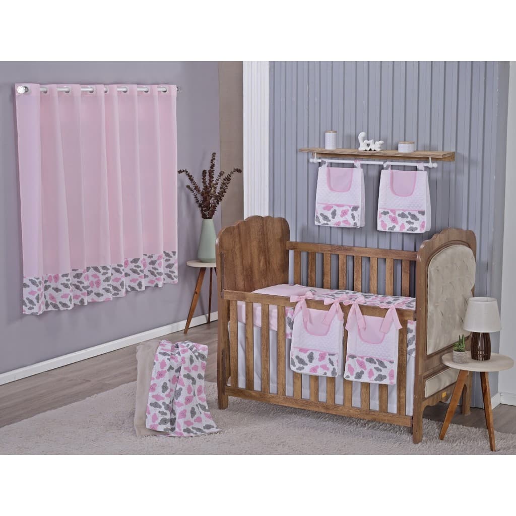 Enxoval de Bebe Kit de Berço Americano Cortina Algodão Menino Menina 9 Peças