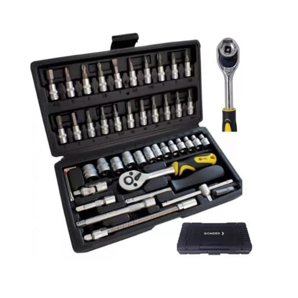 Kit De Ferramentas 46 Peças Jogo De Soquetes Chave Catraca Reversível Com Maleta Jogo De Ferramentas Completo Bomder Bom
