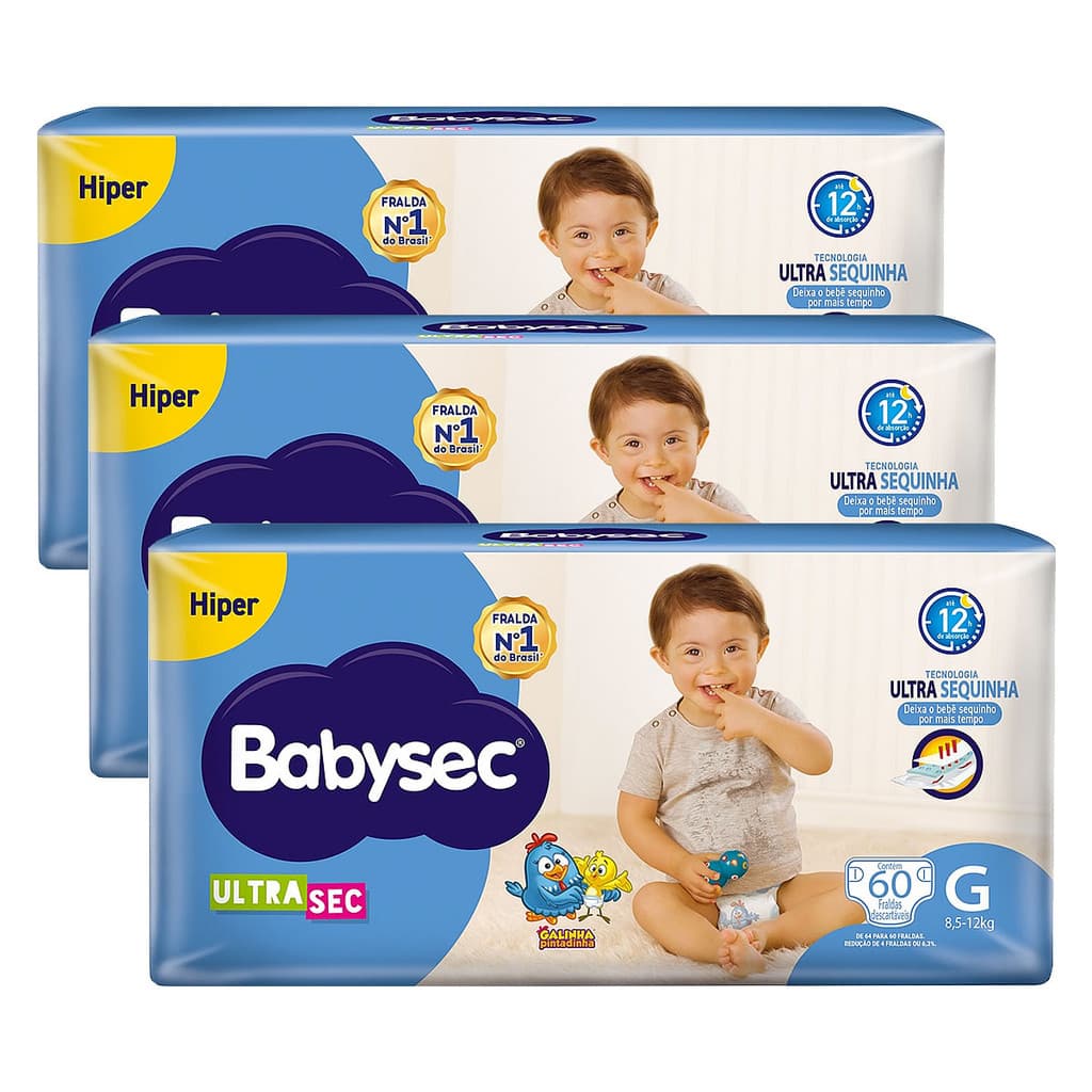 Kit 3 und Fralda Inf Babysec Ultra Hiper Tamanho G 60 und
