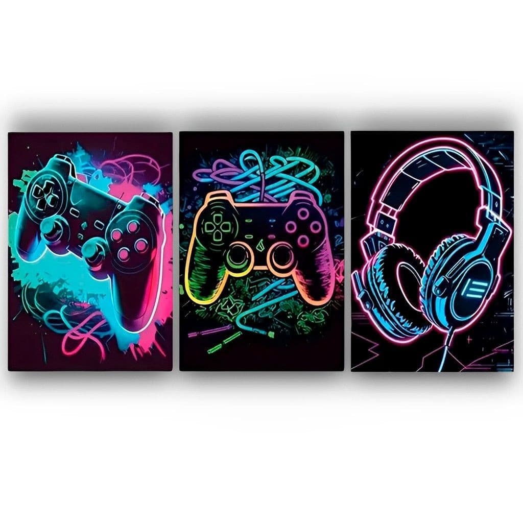 Quadro Decorativo Gamer Vídeo Game Controle Jogo Neon Para Quarto