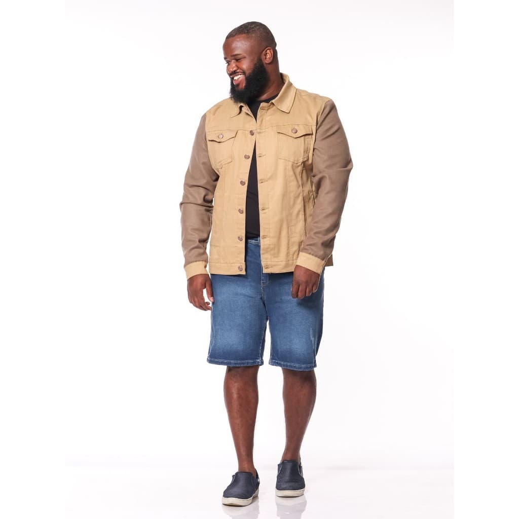 Jaqueta Masculina Plus Size Sarja Bege Manga Comprida Dia a Dia Trabalho