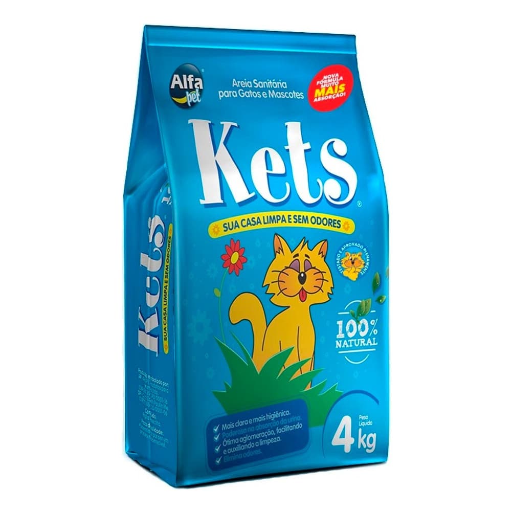 Areia Higiênica Kets 4kg Gatos Sanitária 100% Natural Controle de Odores Granulado para Caixa de Areia Felina