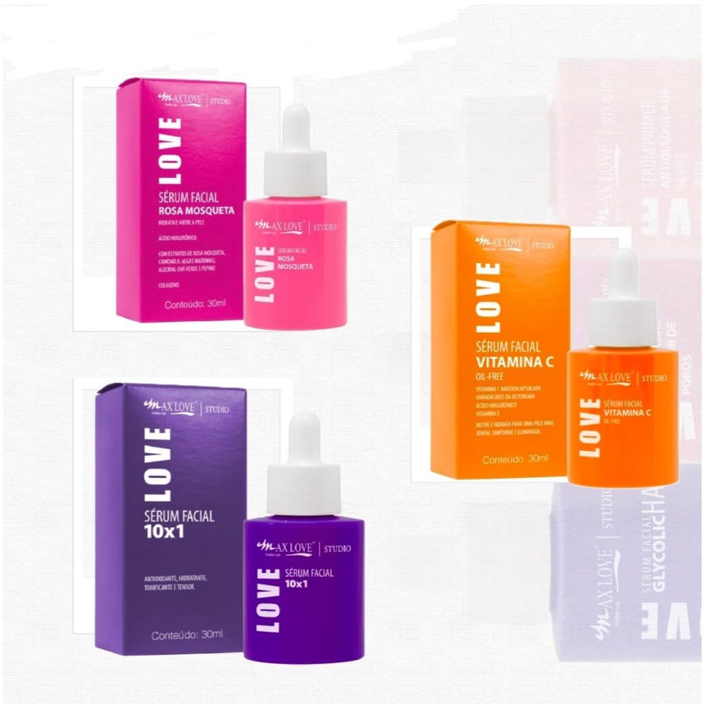 Kie c/3 Serum Facial Max Love Rosa Mosqueta, 3 Em 1, Vitámina C