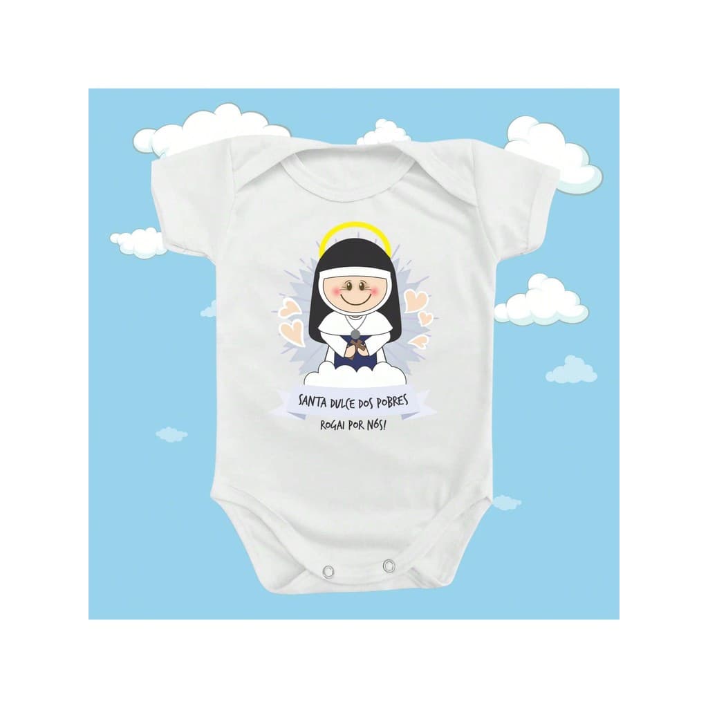 Body Roupa De Bebê Santinho Católico Fé Santa Irmã Dulce Branco Menino Menina Unissex Promessa