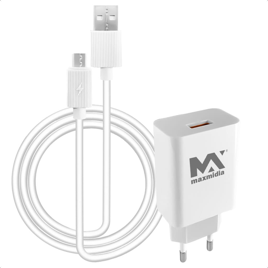 Carregador V8 USB 5.0A Rápido Multiuso com Cabo 1 Metro para Celular