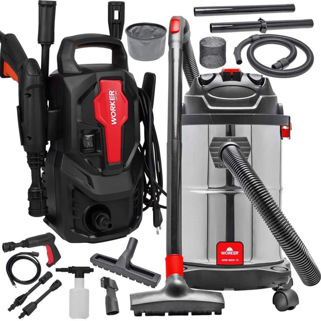 Kit Limpeza Lavadora de Alta Pressão 1200W Potente com Aspirador de Pó e Água Barril Inox