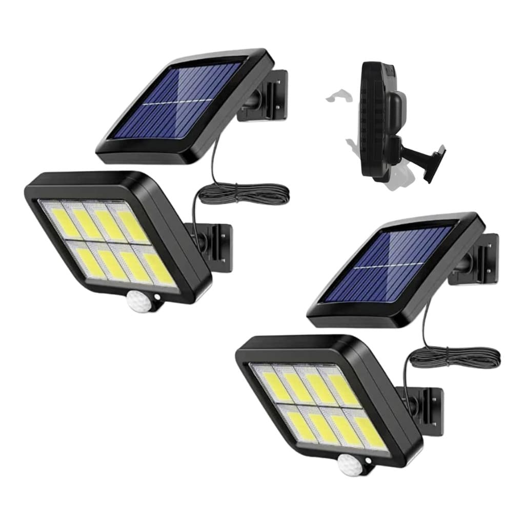 Kit 2 Solar Led Parede Luminária 120led Cob Sensor Presença 3 Funções