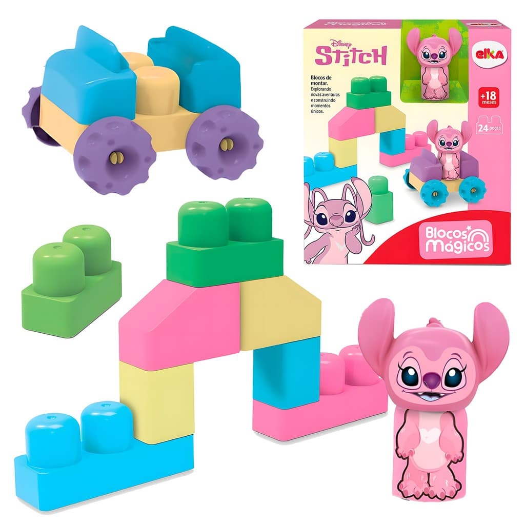Blocos De Montar Disney Angel Colorido Com Carrinho Brinquedo Educativo Para Bebês - Elka Brinquedos