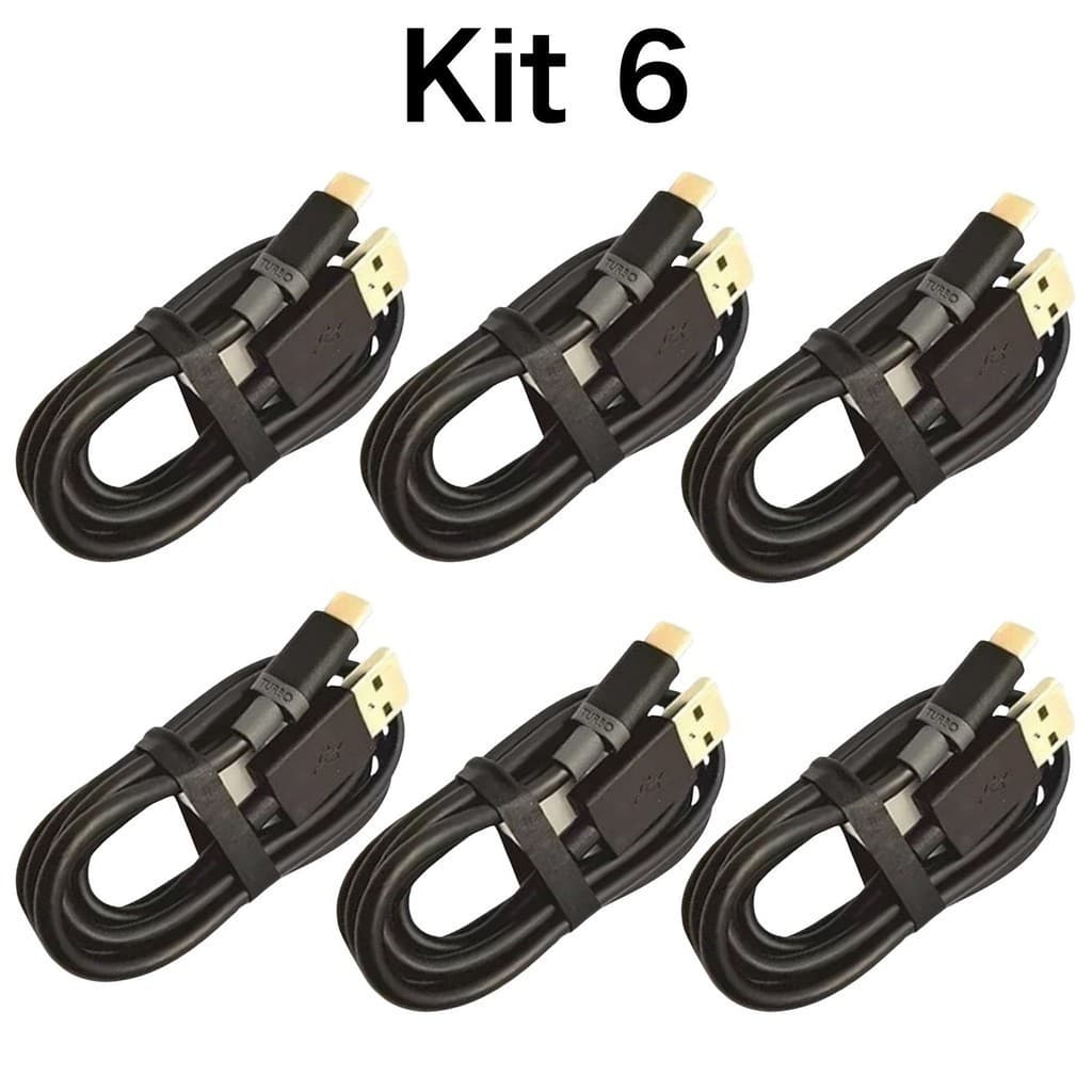 Kit 6 Cabo Carregador Turbo 25w V8/iPhone/Tipo C/V3 Carrega Rápido Micro Usb PS3 GPS Celular