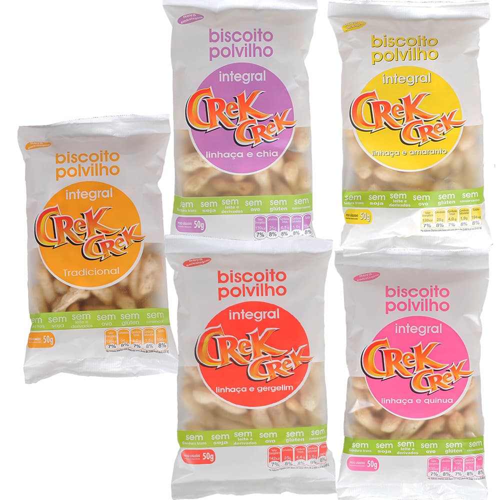 Combo Sem Leite 5 Biscoitos Crek crek Vegano Lanchinho Petisco Saudável Sem Glúten Integral SORTIDOS