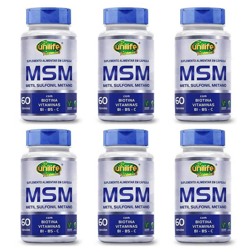 MSM METILSULFONILMETANO VITAMINAS BIOTINA B1 B5 VITAMINA C 60 CAPS UNILIFE KIT 6 UNID