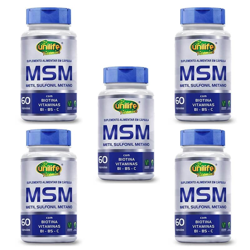 MSM METILSULFONILMETANO VITAMINAS BIOTINA B1 B5 VITAMINA C 60 CAPS UNILIFE KIT 5 UNID