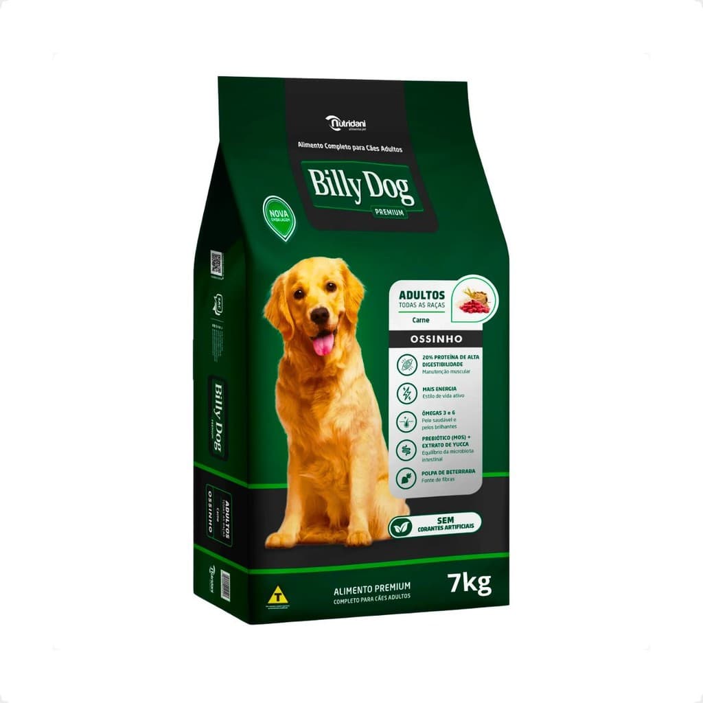 Ração Billy Dog 7Kg Cães Adultos Ossinho e Carne