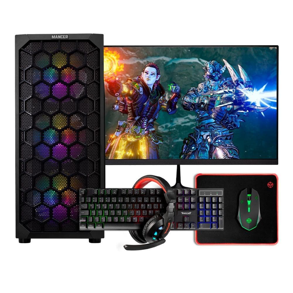 PC Gamer Completo Mancer, AMD RYZEN 5 5600GT, 16GB DDR4, SSD 480GB, Combo de Periféricos, Monitor 21