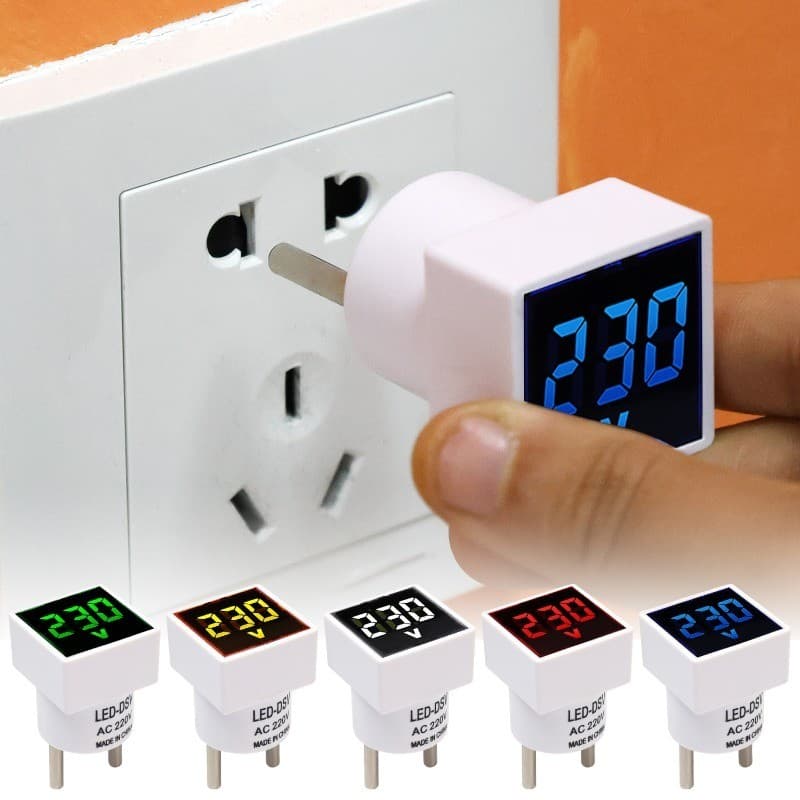 Plugue De Voltímetro Digital LED AC50-500V-Mini Medição De Tensão Da Ue-Quadrado Euro Gauge-Universal , Display Multicol