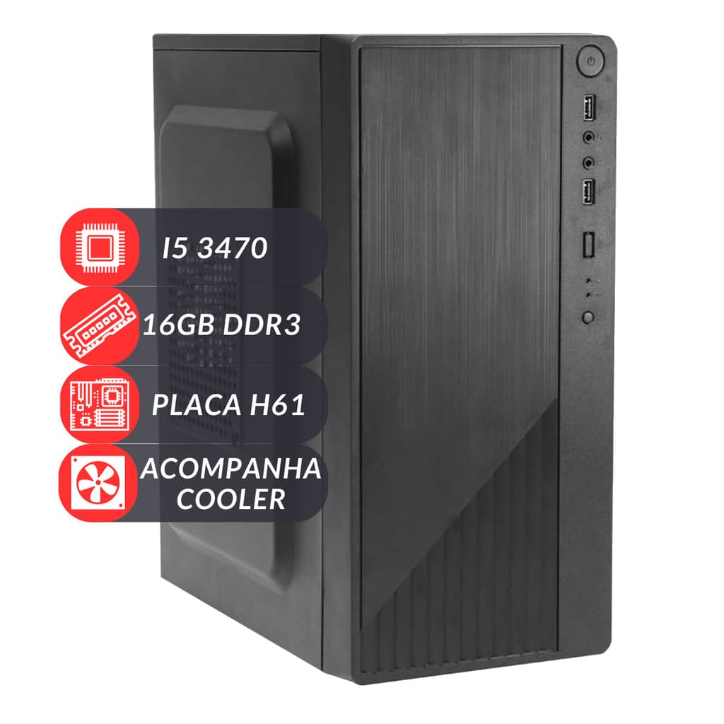 PC Computador Para Escritório CPU Intel Core i5 3470 Placa H61 16GB DDR3 200W Sem SSD/HD
