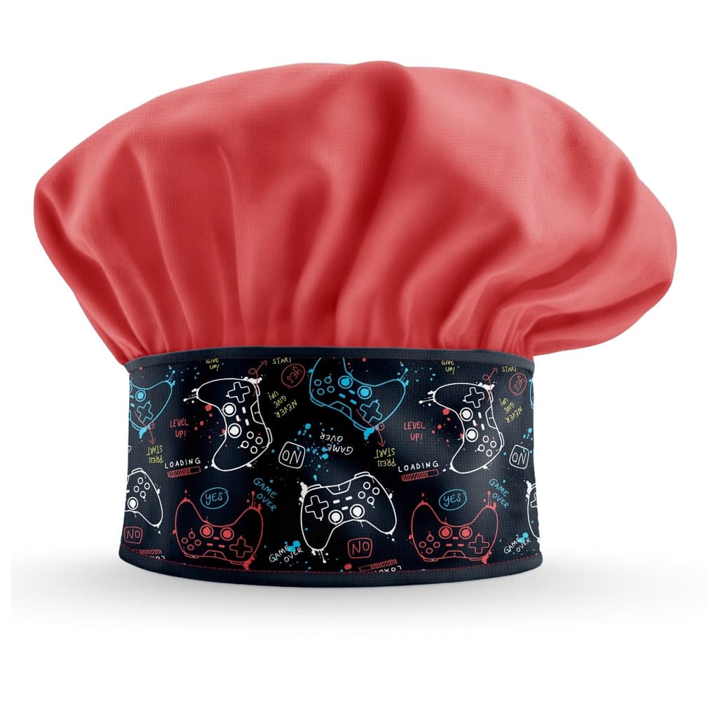 Chapéu Touca Para Chef De Cozinha Unissex Estampa Game Over Controle Video Game Gorro Para Restaurante Padaria Bar