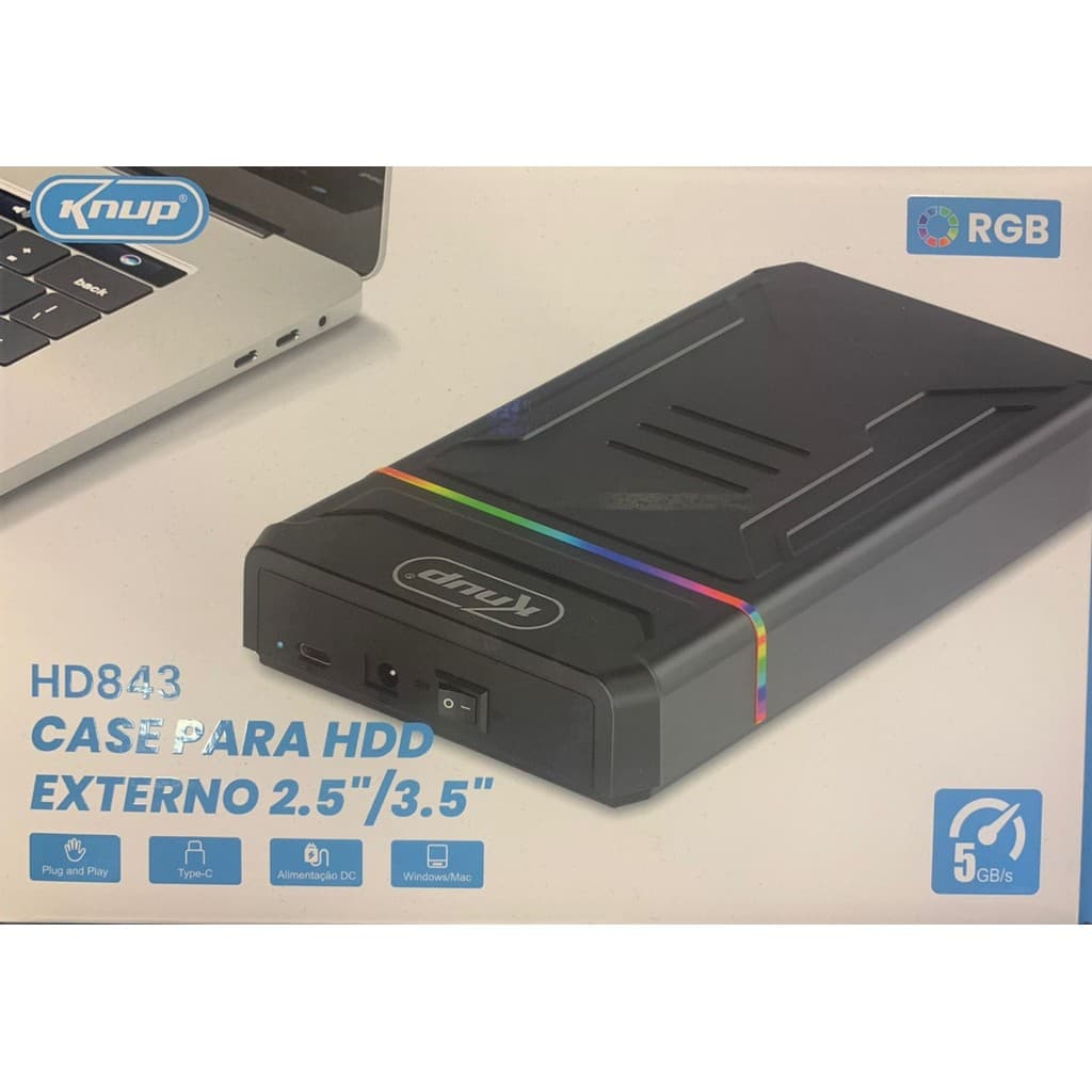 Case Hd Ssd Externo Usb 3.0 Sata 2,5"/3,5" 16tb Com Fonte Knup-HD843