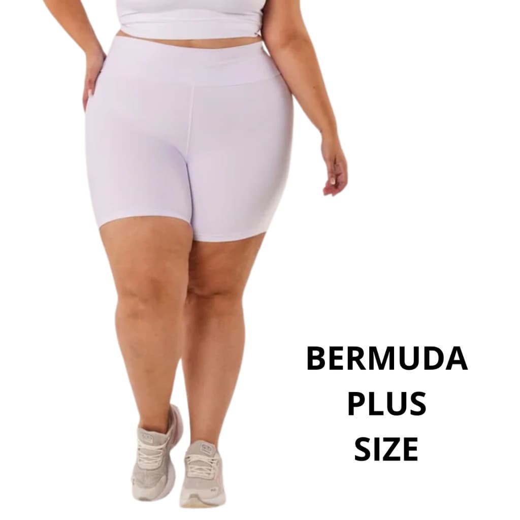 Bermuda Legging PLUS SIZE Branca Cós Alto, Liso, Ciclista, Elástica, Academia, Fitness, Shorts, Pilates, Yoga, ou Casual