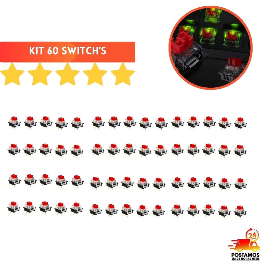 Kit 60 switch's Red Redragon Outemu para Teclado Mecânico