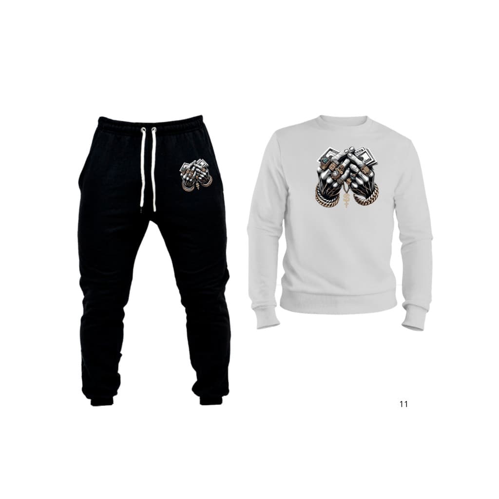 Conjunto moletom gola redonda masculino e calça moletom conjunto estampado casual básico