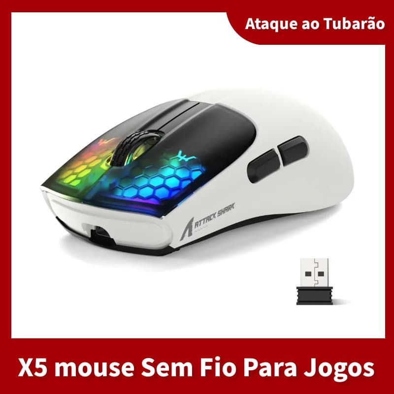 Attack Shark X5 Mouse Para Jogos Sem Fio Bluetooth De Três Modos  Sensor Óptico 4000PDIAceleração Com De Baixa Latência