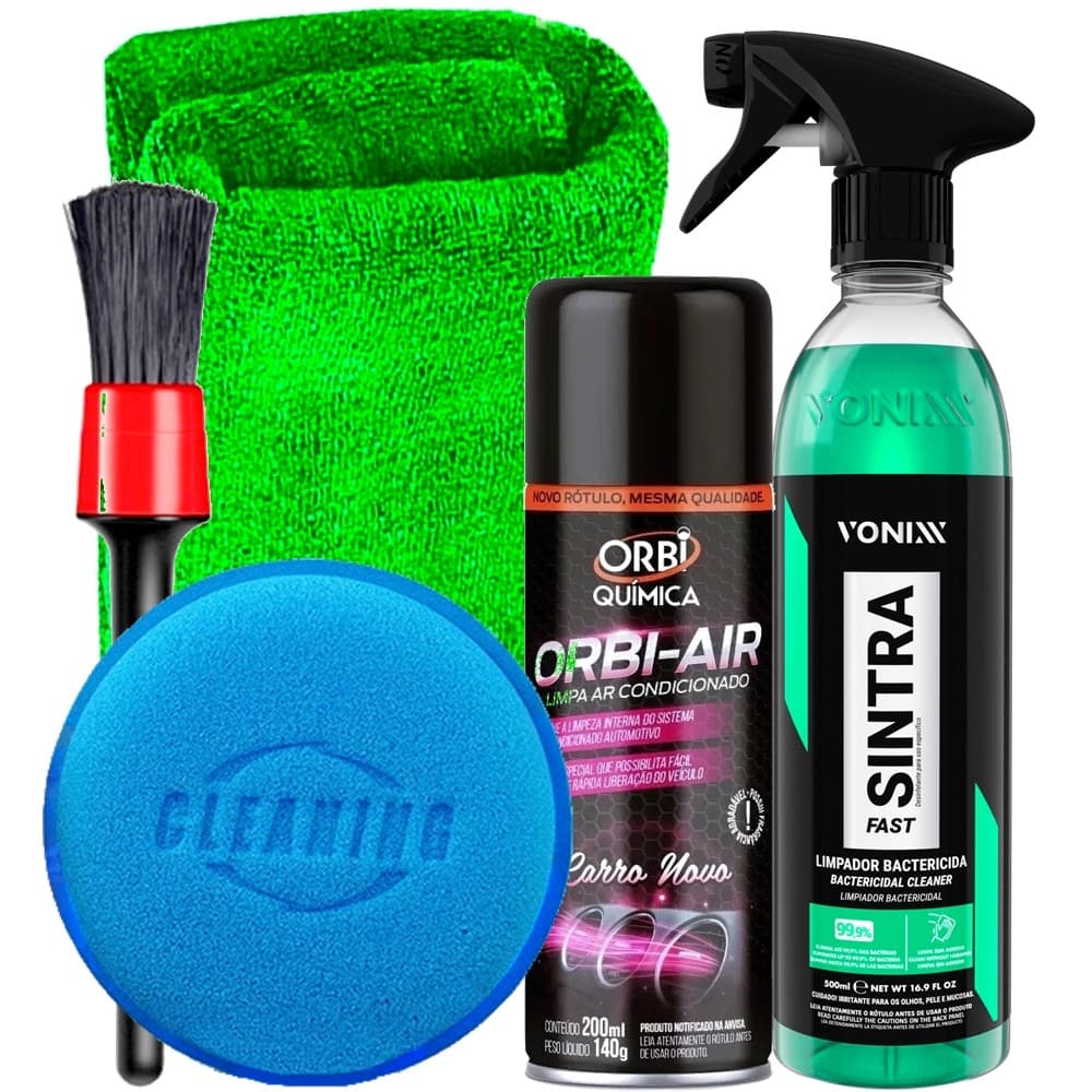 Kit Limpeza do Carro Parte Interna Limpador Multiuso Sintra Fast Vonixx e Limpa Ar Condicionado Orbi Carro Novo