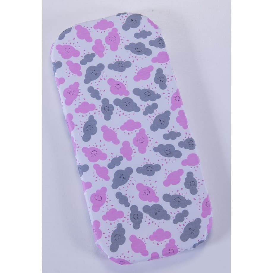Colchão Oval para carrinho de Bebe Rosa e Cinza Chuva de Amor - Colchonete para carrinho bebe menina Rosa Nuvem