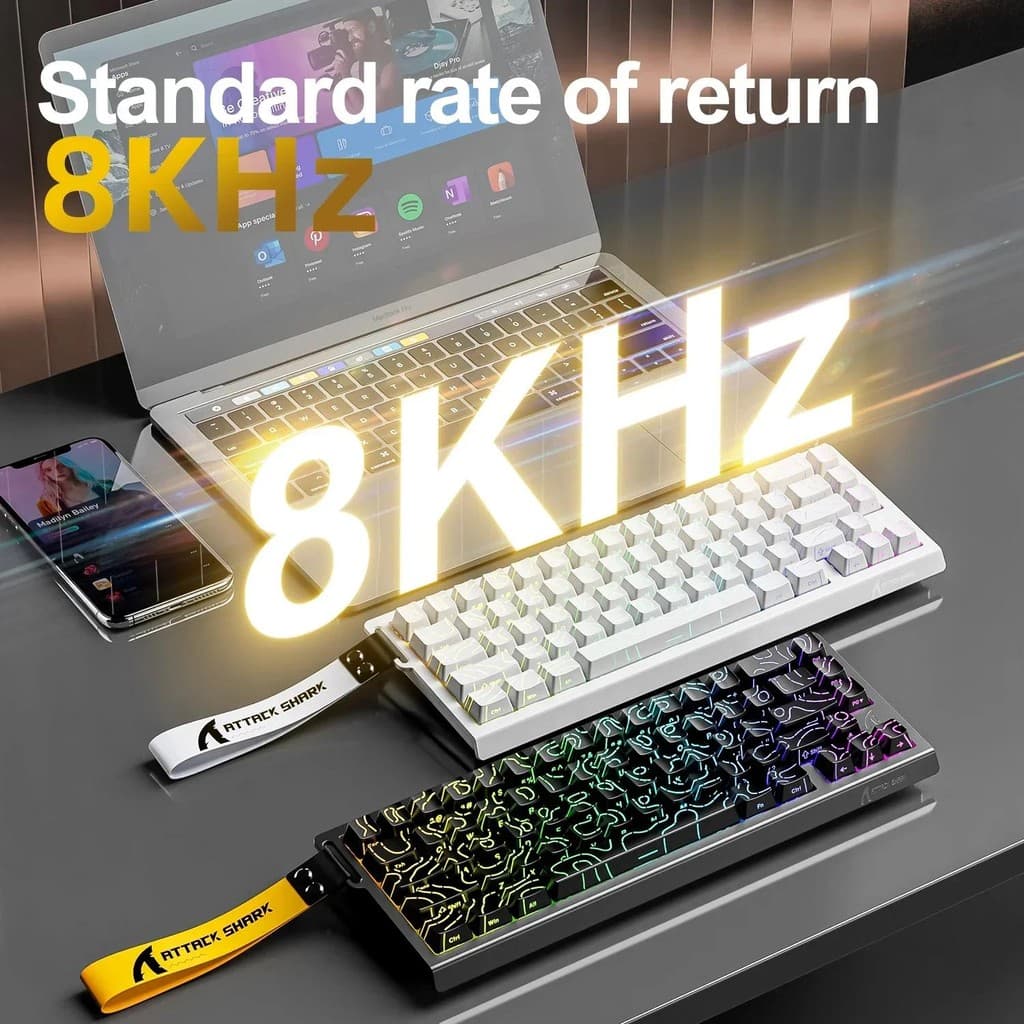  Teclado Mecânico para Jogos com Switches Magnéticos ATTACK SHARK X68HE, conexão com fio Tipo-C, teclado gamer para PC