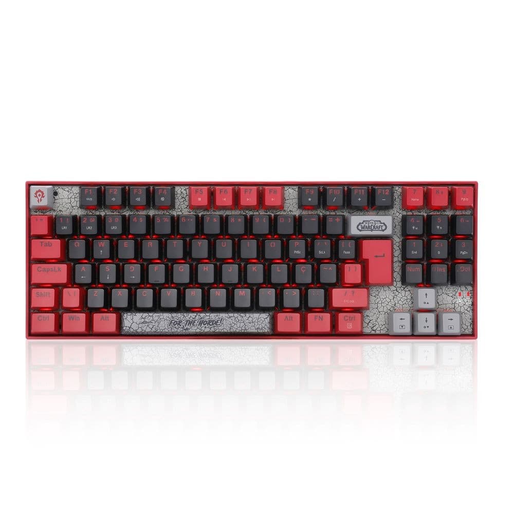TECLADO MECANICO USB GAMER HORDA DO WORLD OF WARCRAFT LED VERMELHO  SWITCH BLIZZARD REDRAGON YMG1 PRETO E VERMELHO