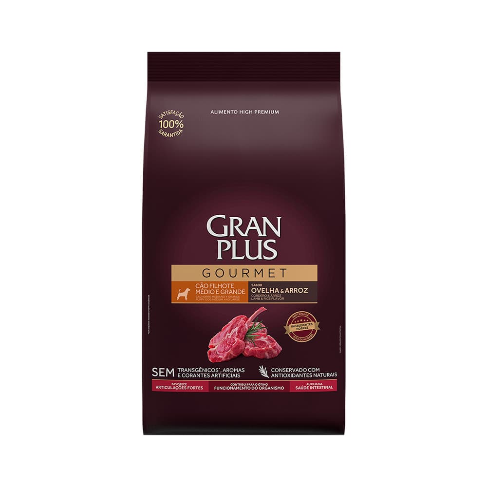 Ração GranPlus Gourmet para Cães Filhotes de Porte Médio e Grande Sabor Ovelha e Arroz 3kg