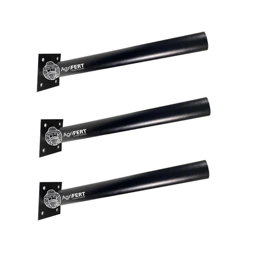 Kit 3 Suportes Aço Luminária Pública Solar Led 60cm Preto