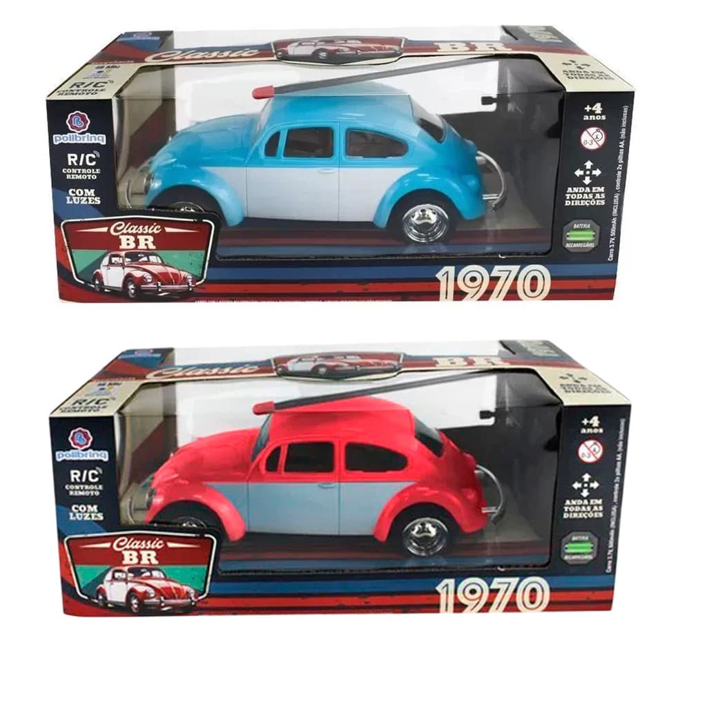 Carrinho De Controle Remoto Fusca Recarregável Com Luz