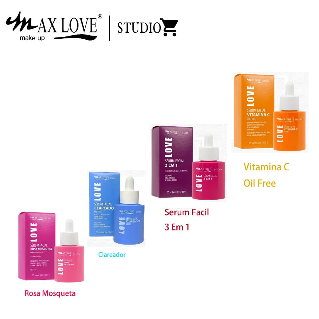 Sérum Facial Max Love 3 Em 1,Clareador,Vitamina C, Rosa Mosqueta