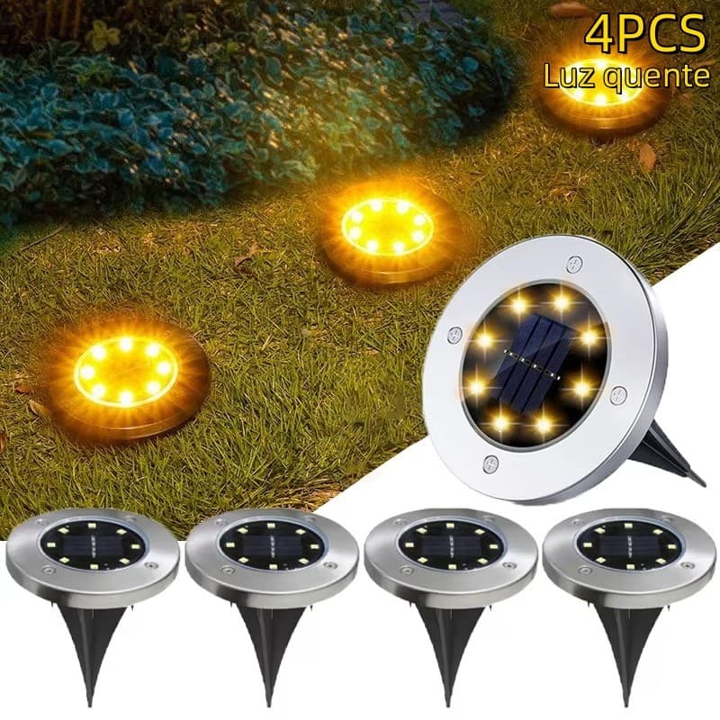 Kit 4 Luminária Solar 8 LEDs Com Sensor Para Jardim Externa Prova D'água Luz Led Solar Lâmpada Uso Externo/Camin